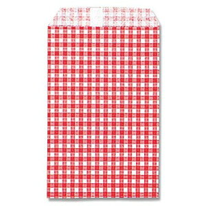 柄小袋 ギンガムミニ赤 R-100(200枚)巾85×高130mm ベロ付き 紙袋