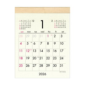 2026年 壁掛カレンダー1月始まり ウッディコットンSCK-14
