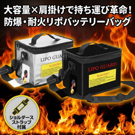 モバイルバッテリー 防火ケース 耐火ケース 耐火バッグ リポバッテリー セーフティーバッグ 防爆 難燃 防炎 防水 発火防止 防災 耐火金庫 大容量 2WAY ショルダー ドローン ラジコン バッテリー収納 持ち運び 215×165×145mm ブラック シルバー