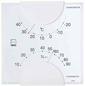 エンペックス気象計 温度湿度計 エルム 置き掛け兼用 日本製 ホワイト LV-4901 10.5x10.2x2cm