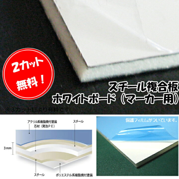 楽天市場】両面ホワイトボード板 マーカー用3mm厚910mm×1820mm 1枚CK