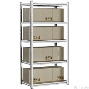 Alebert スチールラック 5段 幅90cm 奥行55cm 高さ180cm メタルラック 棚 ラック 限界耐荷重750kg 高耐荷重収納棚 ステンレスラック 収納ラック スチール棚 置物架 組立簡単 高さ調整可能 物置 作業