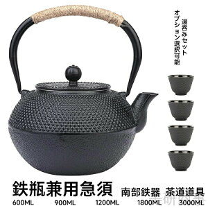 南部鉄器 鉄瓶 IH対応 急須兼用 茶道道具 鋳物 和風デザイン 直火OK 鉄分補給 茶こし付き ブラック 伝統工芸 おしゃれ 和モダン 保温性 アウトドア ギフト 日本製 職人技 長持ち