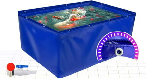 厚みのある帆布の魚のいる池、 ポータブル貯水容器 屋外モバイルキャンバス貯水槽 ドレンバルブ付きリザーバー 大型プラスチック養殖水タンク (色 : 青, サイズ : 3x3x1m) 3x2x1m 青