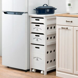 キャスター付き 木製ストッカー 4段 幅30 MUD-6606