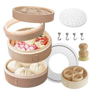 【〜10/27 9:59まで限定700円OFF★『レシピ本100選』豪華プレゼント特典有!!】 高さ調整輪付 新素材!! プレミアム炭化竹 せいろ 受け台 セット 竹 18cm 21cm 24cm 2段 蒸篭 蒸し器 蒸し板 中華せいろ 竹