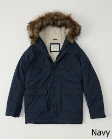Abercrombie＆Fitch (アバクロンビー＆フィッチ) ファーフード付 裏ボア ミリタリージャケット (Sherpa-Lined Jacket) メンズ (Navy) 新品