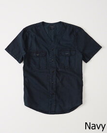 Abercrombie＆Fitch (アバクロンビー＆フィッチ) リネン ブレンド ベースボール 半袖シャツ (Linen-Blend Baseball Shirt) メンズ (Navy) 新品
