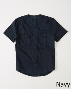 AbercrombieFitch (AoNr[tBb`) l uh x[X{[ Vc (Linen-Blend Baseball Shirt) Y (Navy) Vi