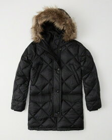 Abercrombie＆Fitch (アバクロンビー＆フィッチ) 正規品 ファーフード付きダウンコート (Down-Filled Parka) レディース (Black) 新品