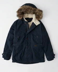 【5/23 14時~簡単!!エントリーで必ずP13倍】 Abercrombie＆Fitch (アバクロンビー＆フィッチ) シェルパラインドパーカー (Sherpa-Lined Cotton Parka) メンズ (Navy Blue) 新品