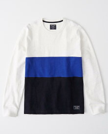 Abercrombie＆Fitch (アバクロンビー＆フィッチ) カラーブロック スエットシャツ (ロンT) (Color Block Sweatshirts) メンズ (White Blue Navy) 新品