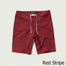 【5/23 14時~簡単!!エントリーで必ずP13倍】 Abercrombie＆Fitch (アバクロンビー＆フィッチ) ストレッチ ボードショーツ (水着) (9” Board Fit Swim Shorts) メンズ (Red Stripe) 新品