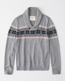 Abercrombie＆Fitch (アバクロンビー＆フィッチ) ショールカラー ノルディック セーター(ニット) (Shawl Collar Sweater) メンズ (Grey Pattern) 新品