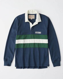 【5/23 14時~簡単!!エントリーで必ずP13倍】 Abercrombie＆Fitch 正規品 (アバクロンビー＆フィッチ) ロゴ刺繍 ラグビーポロシャツ(長袖) (Graphic Logo Rugby Polo) メンズ (Dark Blue) 新品