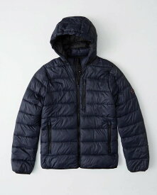 Abercrombie＆Fitch (アバクロンビー＆フィッチ) 取り外し可能フード パッカブルパファージャケット (Lightweight Packable Puffer) メンズ（長袖）(Navy) 新品