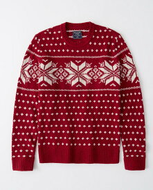 【5月中はエントリーで必ずP10倍!!】 Abercrombie＆Fitch (アバクロンビー＆フィッチ) ノルディック柄 クルーネックセーター (Nordic Pattern Sweater) メンズ (Red Pattern) 新品