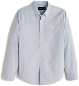 Abercrombie＆Fitch (アバクロンビー＆フィッチ) ビックムース Big Moose刺繍 オックスフォードシャツ（長袖）(Exploded Icon Oxford Shirt) メンズ (Light Blue) 新品