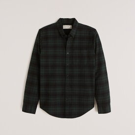 【6月中はエントリーで必ずP10倍!!】 Abercrombie＆Fitch (アバクロンビー＆フィッチ) フランネルチェックシャツ （ネルシャツ）(Flannel Button-Up Shirt) メンズ (Green Plaid) 新品 (softA&F)