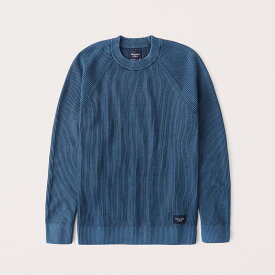 【6月中はエントリーで必ずP10倍!!】 Abercrombie＆Fitch (アバクロンビー＆フィッチ)ラグラン コットン クルーネックセーター (ニット) (Garment Dye Wash Crew Sweater) メンズ (Blue) 新品
