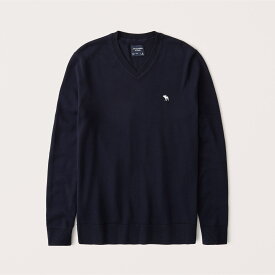 【5/17 13時~エントリーでP20倍】 Abercrombie＆Fitch (アバクロンビー＆フィッチ) ムース刺繍 ピマコットン Vネックセーター (Pima Cotton Icon V-Neck Sweater) メンズ (Navy Blue) 新品