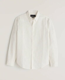 【5/16迄！買うだけでP5倍+エントリーP10倍】 Abercrombie＆Fitch (アバクロンビー＆フィッチ)リネンブレンド ボタンアップ シャツ（長袖）(Line-Blend Button Up Shirt) メンズ (White) 新品