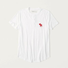 Abercrombie＆Fitch 正規品 (アバクロンビー＆フィッチ) ビックムース ヘンリーネック半袖Tシャツ (Short-Sleeve Exploded Icon Henley) メンズ (White) 新品 (softA&F)