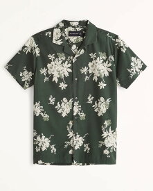 【6月中はエントリーで必ずP10倍!!】 Abercrombie＆Fitch (アバクロンビー＆フィッチ)キャンプカラー 半袖シャツ (Short-Sleeve Camp Collar Button-Up Shirt) メンズ (Green Floral) 新品