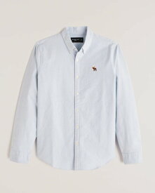 Abercrombie＆Fitch (アバクロンビー＆フィッチ) ムース刺繍 ストレッチ オックスフォードシャツ（長袖）(Signature Icon Oxford Shirt) メンズ (Light Blue) 新品