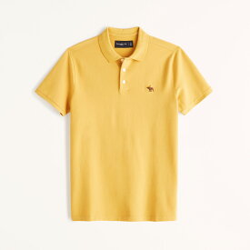 Abercrombie＆Fitch (アバクロンビー＆フィッチ) 正規品 ムース刺繍 ストレッチ 鹿の子半袖ポロシャツ (Signature Icon Polo) メンズ (Yellow) 新品