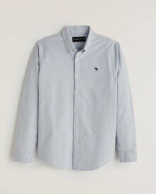 【5/17 13時~エントリーでP20倍】 Abercrombie＆Fitch (アバクロンビー＆フィッチ) ムース刺繍 ストレッチ オックスフォードシャツ（長袖）(Icon Oxford Shirt) メンズ (Light Blue) 新品
