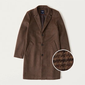 【簡単!!エントリーで必ずP10倍】 Abercrombie＆Fitch (アバクロンビー＆フィッチ) ウールブレンド ロングコート (Wool-Blend Topcoat) メンズ (Dark Brown Plaid) 新品