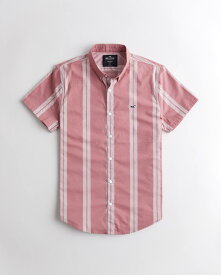 HOLLISTER Co. (ホリスター) ストレッチポプリン スリムフィットシャツ(Stretch Poplin Slim Fit Shirt) メンズ (Dark Coral Stripe) 新品