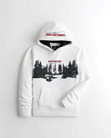 HOLLISTER Co. (ホリスター) ロゴグラフィック プルオーバー パーカー (Logo Graphic Hoodie) メンズ (White) 新品