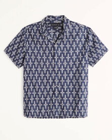 【5/16迄！買うだけでP5倍+エントリーP10倍】 Abercrombie＆Fitch (アバクロンビー＆フィッチ)リラックス キャンプカラー 半袖シャツ (Relaxed Camp Collar Button-Up Shirt) メンズ (Navy Pattern) 新品