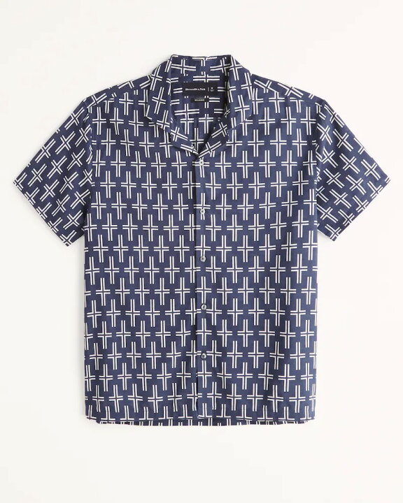 楽天市場 Abercrombie Fitch アバクロンビー フィッチ リラックス キャンプカラー 半袖シャツ Relaxed Camp Collar Button Up Shirt メンズ Navy Pattern 新品 ｔａｇ 楽天市場店