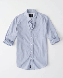 Abercrombie＆Fitch (アバクロンビー＆フィッチ) ストレッチ ボタンダウンシャツ（長袖）(Poplin Shirt) メンズ (Blue) 新品