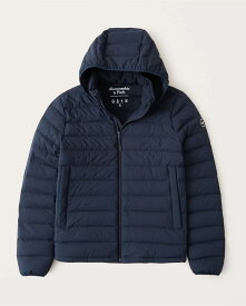 【6月中はエントリーで必ずP10倍!!】 Abercrombie＆Fitch (アバクロンビー＆フィッチ) 取り外し可能フード ストレッチダウンジャケット (Stretch Down Puffer) メンズ（長袖）(Navy Dd) 新品