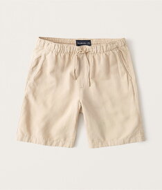 【6月中はエントリーで必ずP10倍!!】 Abercrombie＆Fitch (アバクロンビー＆フィッチ) リネンブレンド ショートパンツ (Linen-Blend Pull-On Shorts) メンズ (Light Khaki) 新品 (7inch)