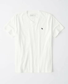Abercrombie＆Fitch (アバクロンビー＆フィッチ) ムース刺繍 VネックTシャツ (Icon V-Neck Tee) メンズ (White) 新品 (softAF)