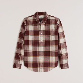 【6月中はエントリーで必ずP10倍!!】 Abercrombie＆Fitch (アバクロンビー＆フィッチ) フランネルチェックシャツ （ネルシャツ）(Flannel Button-Up Shirt) メンズ (Burgundy Plaid) 新品 (softA&F)