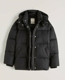 Abercrombie＆Fitch (アバクロンビー＆フィッチ) 正規品 オーバーサイズ パファージャケット (A&F Oversized Puffer Jacket) レディース (Black) 新品