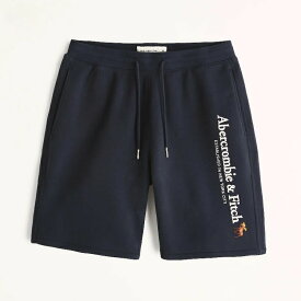 【6月中はエントリーで必ずP10倍!!】 Abercrombie＆Fitch (アバクロンビー＆フィッチ) アバクロ ロゴ刺繍 スエット ショーツ (Embroidered Logo Fleece Shorts) メンズ (Navy Blue) 新品