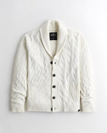 [4/16 全商品ポイント10倍］HOLLISTER Co. (ホリスター) ケーブルニットカーディガン (Cable Knit Cardigan) メンズ (White) 新品