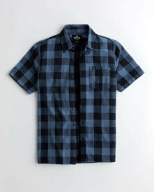 HOLLISTER Co. (ホリスター) チェックシャツ 半袖シャツ (Plaid Woven Shirt) メンズ (Blue Check) 新品