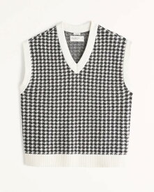 [4/16 全商品ポイント10倍］Abercrombie＆Fitch (アバクロンビー＆フィッチ) オーバーサイズ Vネックケーブルニット セーターベスト (Oversized Houndstooth Sweater Vest) メンズ (White Houndstooth) 新品
