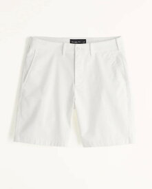 【5/17 13時~エントリーでP20倍】 Abercrombie＆Fitch (アバクロンビー＆フィッチ) ストレッチ プレーン フロント ショートパンツ (Plainfront Shorts) メンズ (White) 新品 (9"Inseam)
