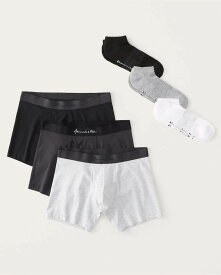 Abercrombie＆Fitch (アバクロンビー＆フィッチ) 3枚セットアンダーウェア＆3枚セットソックス （ボクサーブリーフパンツ スニーカーソックス）(3-Pack Boxer Briefs and 3-Pack Sneaker Socks) メンズ (Black-grey) 新品