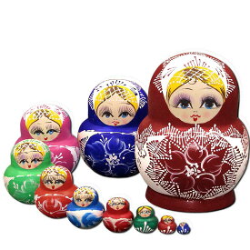 マトリョーシカ 人形 オブジェ 10個組15センチ レッド 工芸品 木製品 洋風 ロシア風 ギフト プレゼント 可愛い かわいい 雑貨 人形 インテリア 手描き 北欧雑貨 おしゃれ おもちゃ 飾り 誕生日 キッズ 子供部屋 ハロウィン クリスマス h2n1