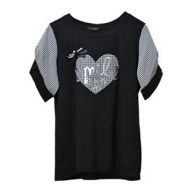 【メール便送料無料】チャック柄切替ハートデザインTシャツ◆レディース カットソー 綿100% コットン チェック柄 半袖 丸首 春夏 上品 大人 ロゴ 30代 40代 50代◆